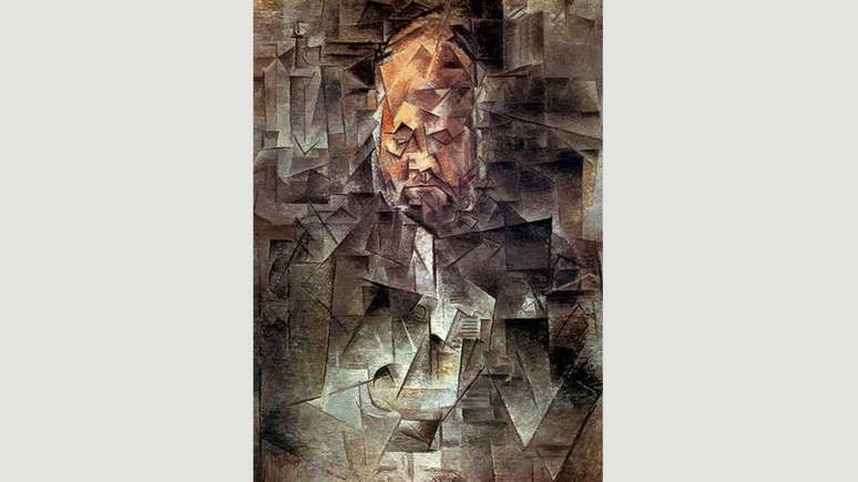 No Retrato de Ambroise Vollard (1910), Picasso pintou o negociador de arte em lascas, fragmentando seu rosto | Foto: Pushkin Museum, Moscou, Russia/Bridgeman Images