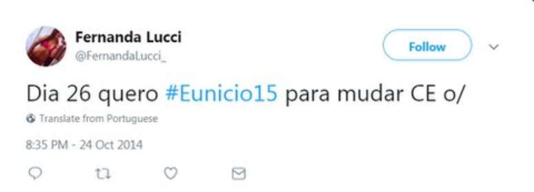 Perfil falso diz apoiar o senador Eunício Oliveira | Imagem: Twitter/Reprodução