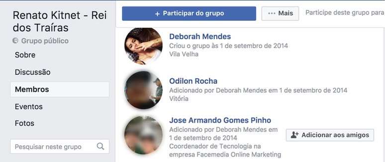 Grupo criado por perfil falso no Facebook tem participação de coordenador da Facemedia | Imagem: Facebook/Reprodução
