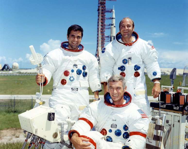 A equipe da miss&atilde;o Apollo 17 (Reprodu&ccedil;&atilde;o: NASA)