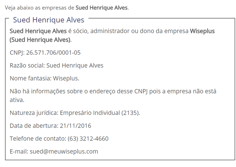 Dados públicos disponíveis em http://www.sociosbrasil.com/nome/sued-henrique-alves/