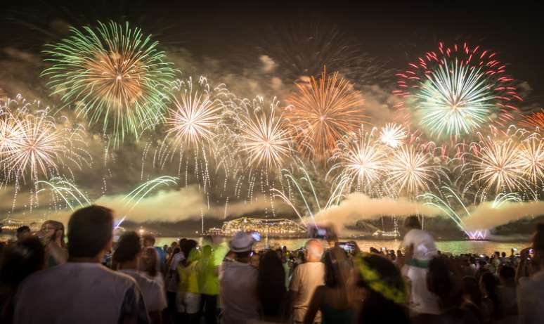 Imagem de comemoração da virada do ano em Copacabana