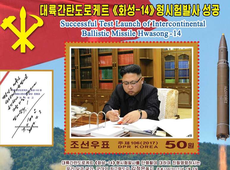 A Coreia do Norte celebrou testes com m&iacute;sseis emitindo selos comemorativos