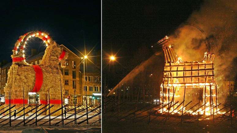 Escultura de cabra gigante é incendiada na Suécia