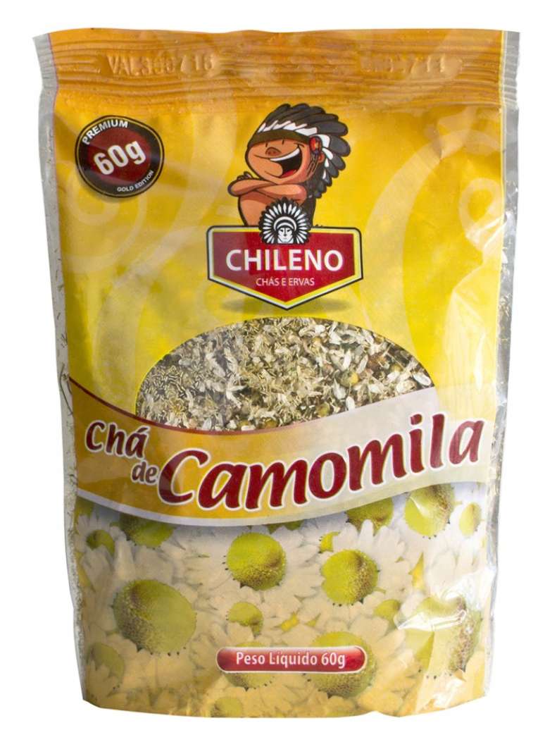 Imagem de um dos chás de camomila da marca Chileno Chás e Ervas