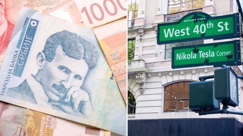 Na Sérvia, Tesla ilustra a nota de 100 dinares; ele também está eternizado nas ruas de Nova York, onde morou a maior parte da vida