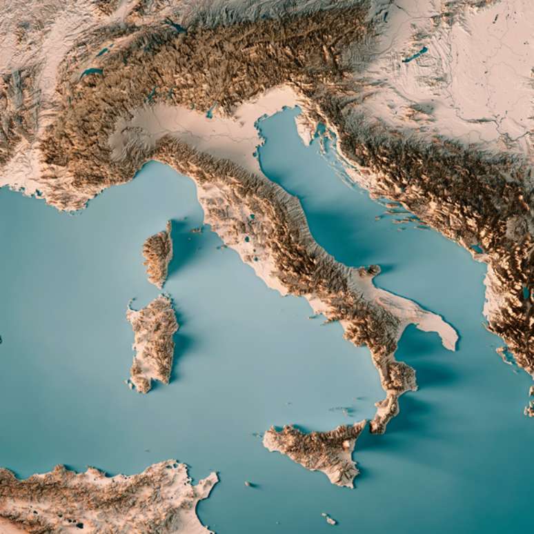 Mapa topográfico da Itália em 3D