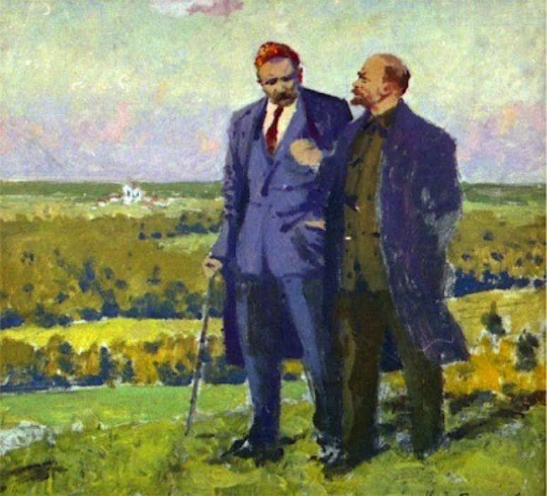 Lenin e Gorki, o l&iacute;der e o escritor (tela de I. A.Wladimirov)