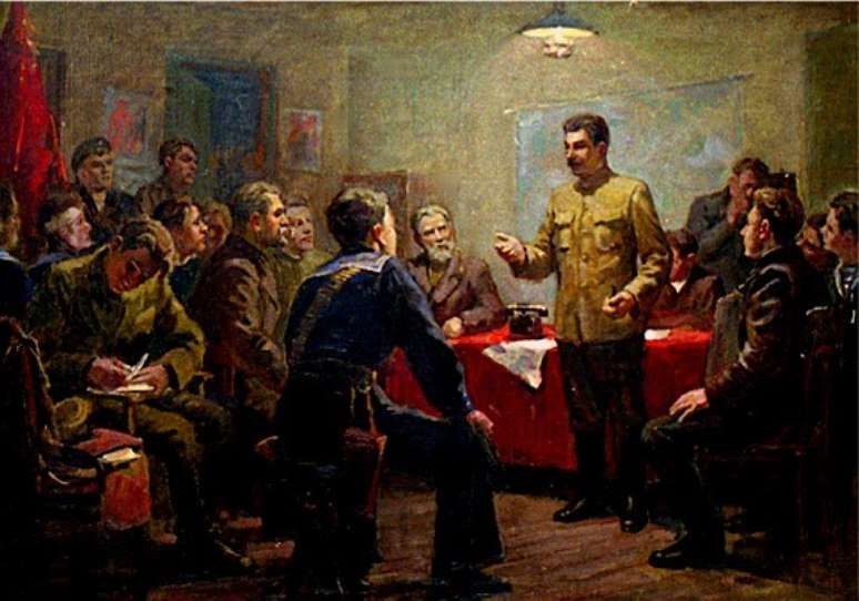 Stalin num colóquio com soldados, marinheiros e trabalhadores (tela de K.D.Trokhimenko)