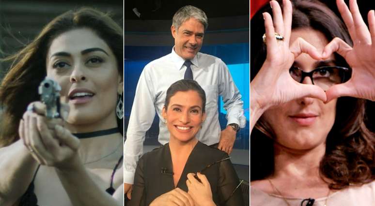 Bibi Perigosa (Juliana Paes), de ‘A Força do Querer’; William Bonner e Renata Vasconcellos, do ‘Jornal Nacional; e Paola Carosella, do ‘MasterChef Brasil’: a TV pauta a internet