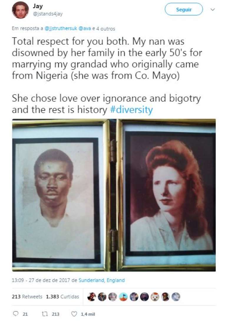 Jay Smith postou a foto de um antigo porta-retrato de seus av&oacute;s | foto: @jstands4jay / reprodu&ccedil;&atilde;o Twitter