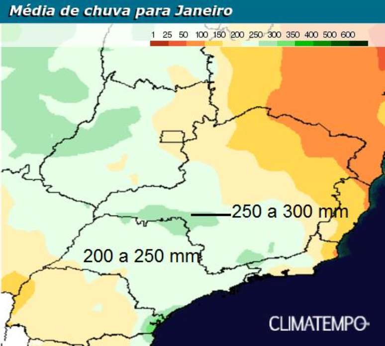 Climatologia de chuva para janeiro na Região Sudeste