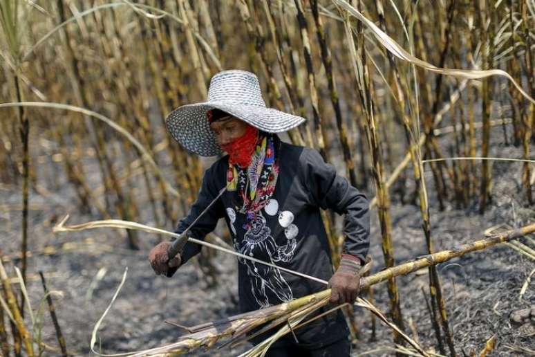 Funcion&aacute;ria trabalha em planta&ccedil;&atilde;o de cana de a&ccedil;&uacute;car na prov&iacute;ncia de Ratchaburi, na Tail&acirc;ndia 22/03/2016 REUTERS/Jorge Silva 