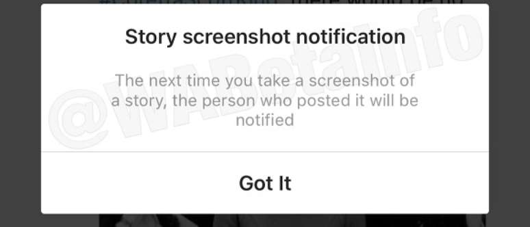 Notificação no Instagram avisa quando tirarem "print" de seus Stories (Reprodução: WABetainfo)