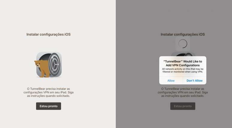 No iOS, configura&ccedil;&atilde;o de VPN acontece no momento do login.