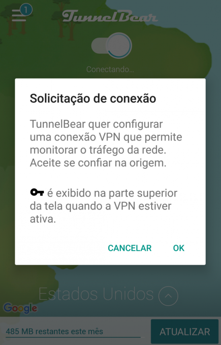Já no Android, autorização para VPN é concedida na primeira atualização.