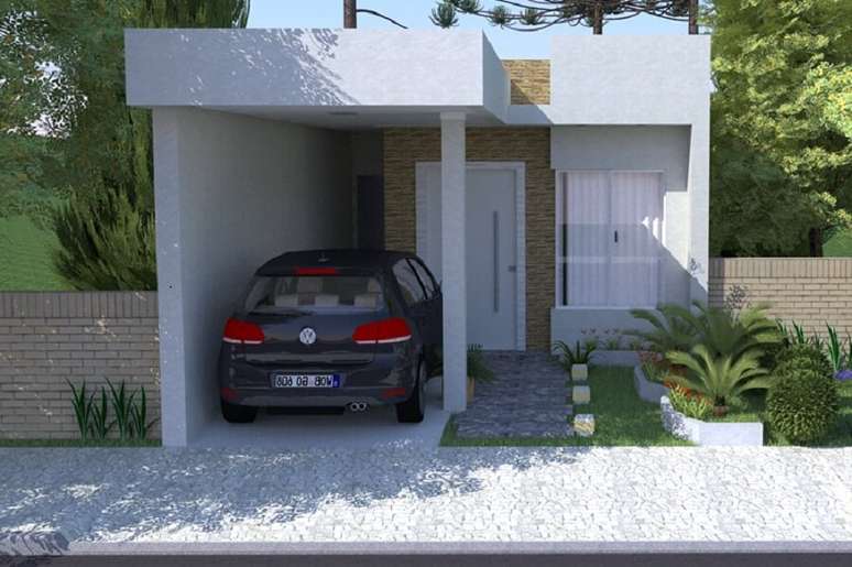 26. Fachada para casas pequenas simples e com garagem