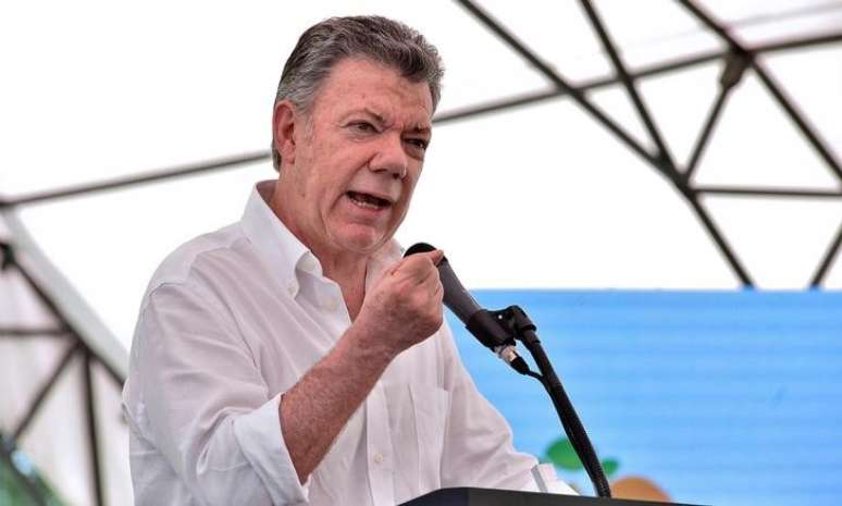 Presidente  da Colômbia, Juan Manuel Santos, discursa durante encontro em Cundinamarca
29/01/2018
Presidência da Colômbia/Divulgação vai Reuters
