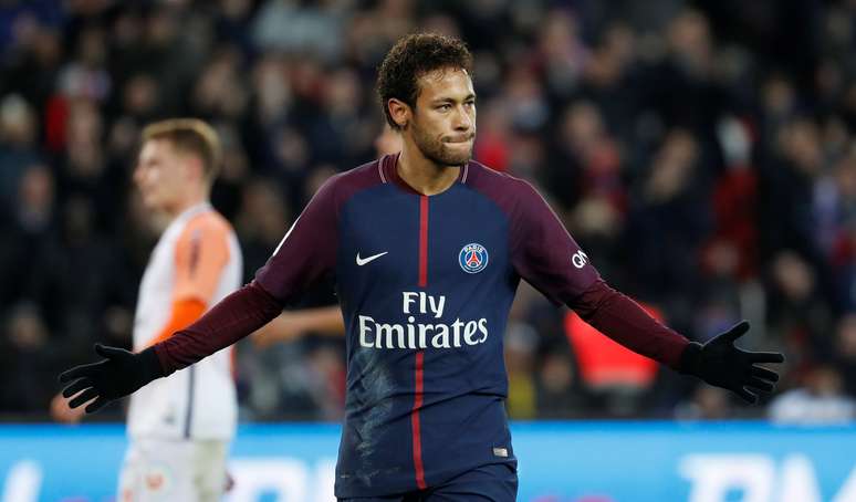 Neymar comemora gol do Paris St Germain contra o Montpellier
 27/1/2018       REUTERS/Gonzalo Fuentes
