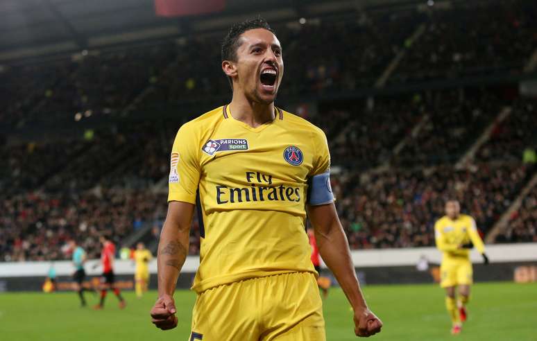 Marquinhos comemora gol do PSG
 30/1/2018        REUTERS/Stephane Mahe