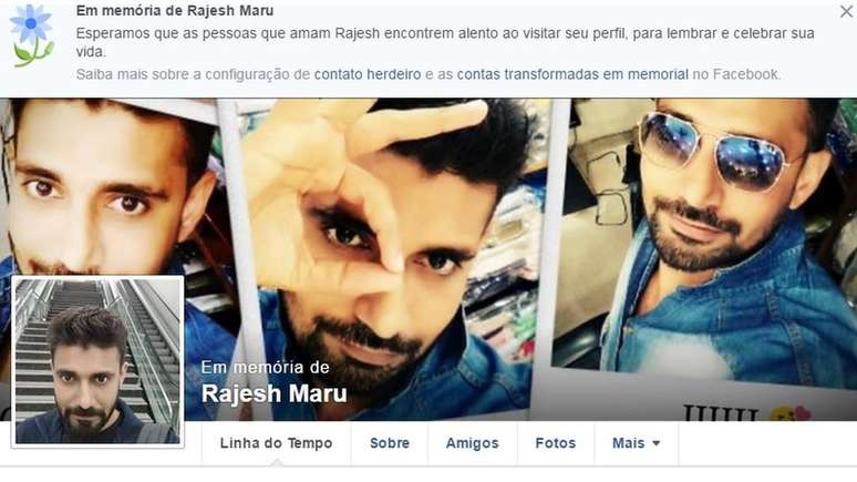 Perfil no Facebook em memória de Rajesh Maru: Homem de 32 anos chegou a ser socorrido, mas morreu minutos após o incidente | Foto: Reprodução/Facebook