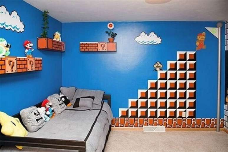 50. Realmente, a franquia do Mario inspira muitas decorações de quarto gamer