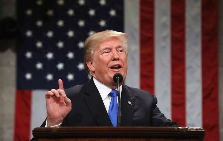 Donald Trump durante discurso no Congresso dos Estados Unidos 