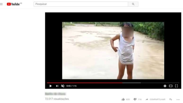 Um dos vídeos de crianças pequenas expostas em roupas íntimas ou transparentes que receberam comentários predatórios | Foto: Reprodução: YouTube