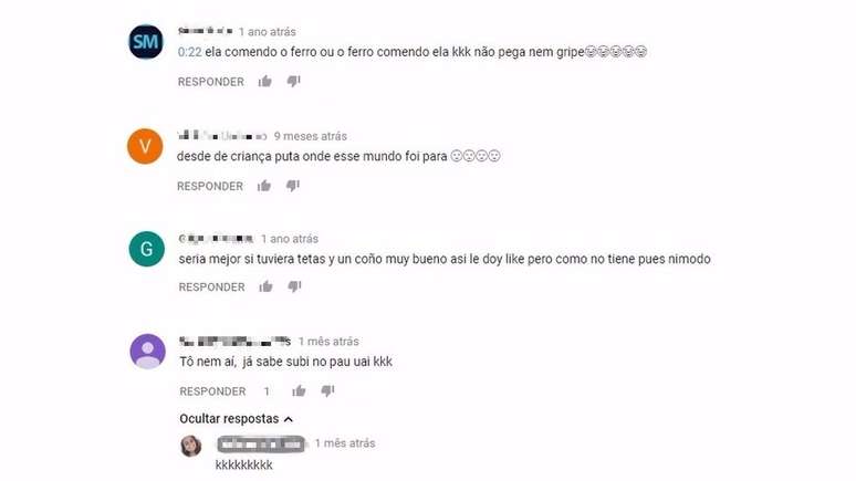 Comentários predatórios em um vídeo de uma criança pequena dançando pole dance | Foto: Reprodução/YouTube