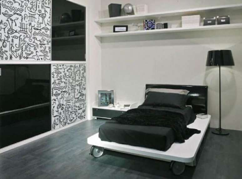 21. Decoração de quarto preto simples e minimalista