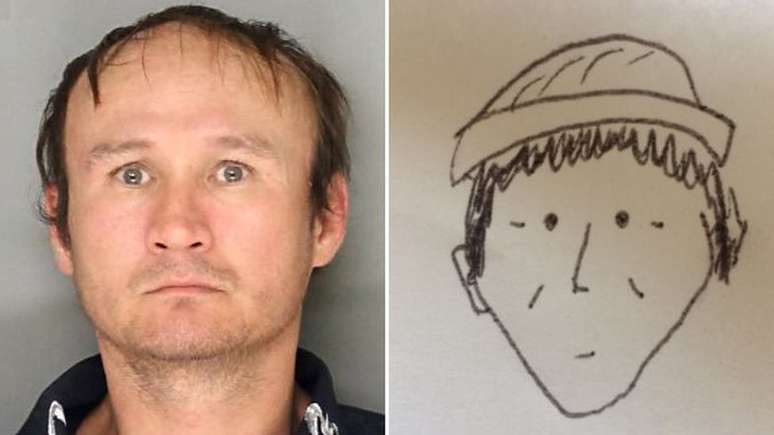 A própria testemunha desenhou o 'retrato falado' que foi classificado de 'amador e caricato', mas ajudou a polícia a encontrar um suspeito | Foto: Lancaster Police Department