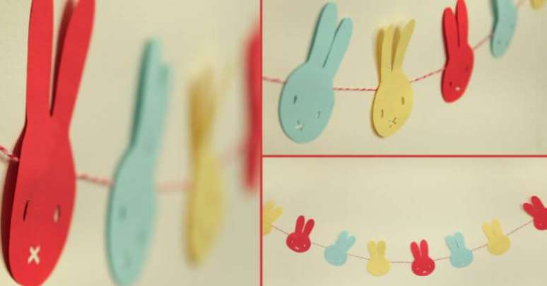 3. Que tal fazer um varal com coelhos de papel na sua decoração de páscoa simples e barata?