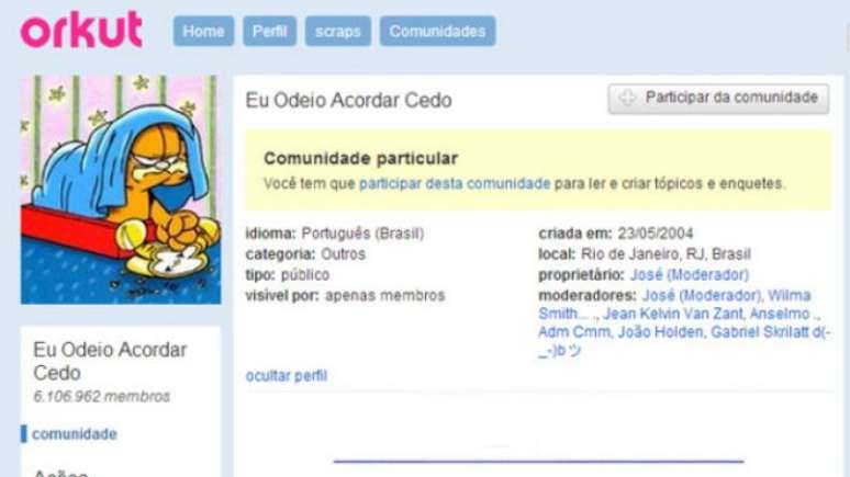Uma das comunidades mais populares do Orkut era essa, para quem odiava acordar cedo (Imagem: Reprodução)