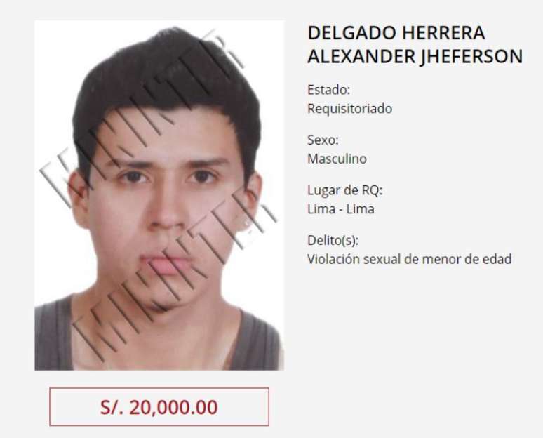 Alexander Delgado Herrera entrou na lista dos mais procurados no Peru | Foto: Ministério do Interior