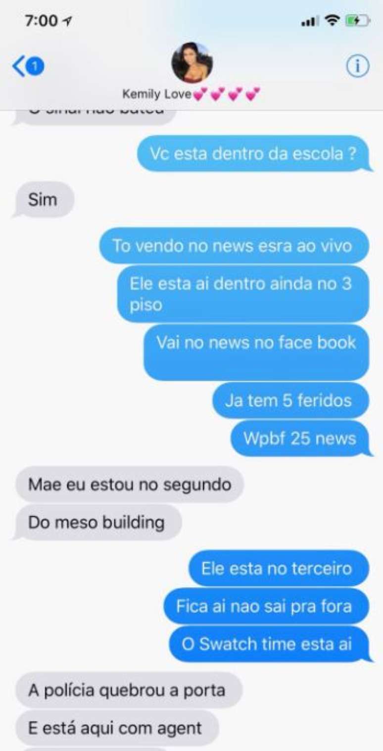 Mãe e filha se comunicaram em tempo real, por SMS, durante ataque a escola