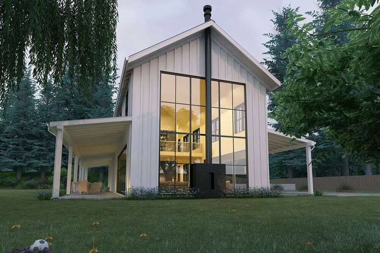 4. As casas de fazenda modernas podem misturar itens como madeira e vidro para trazer equilíbrio ao projeto.