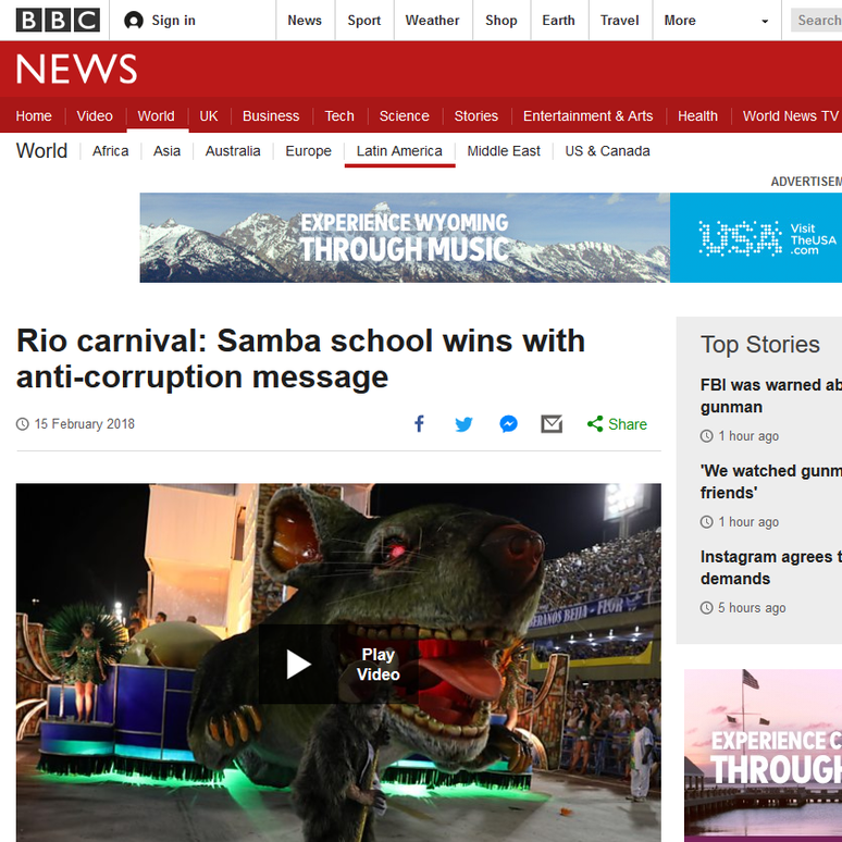 BBC destacou mensagem anti-corrupção da Beija-Flor