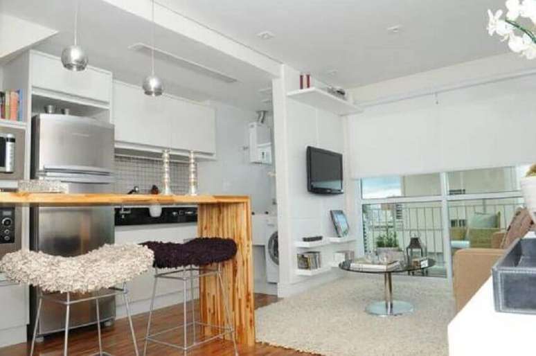 39. Decora&ccedil;&atilde;o de apartamento pequeno com ambientes integrados e cores neutras