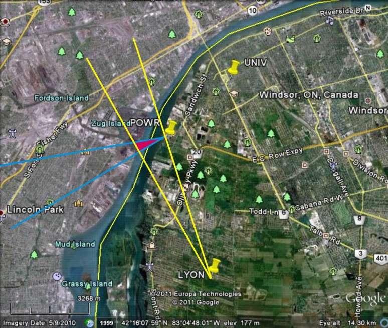 Triângulo avermelhado identificado no estudo da Universidade de Ontario Ocidental mostra a origem mais provável do ruído, na ilha Zug | Imagem: Agencia Geológica de Canadá