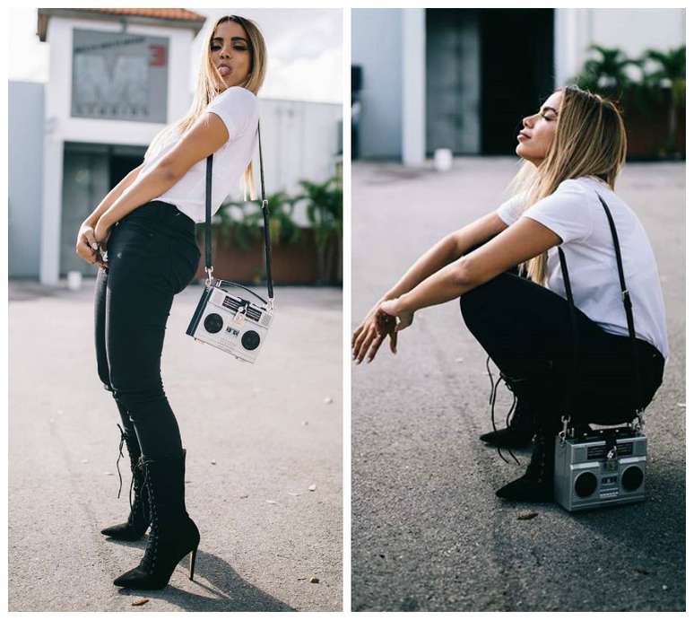 Anitta e a bolsa-rádio da Dolce & Gabbana (Fotos: Reprodução/Instagram/@Anitta)