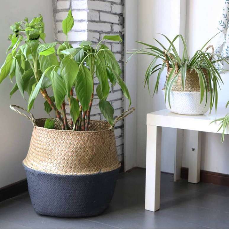 38. Utilize cestos como suporte para vasos de plantas
