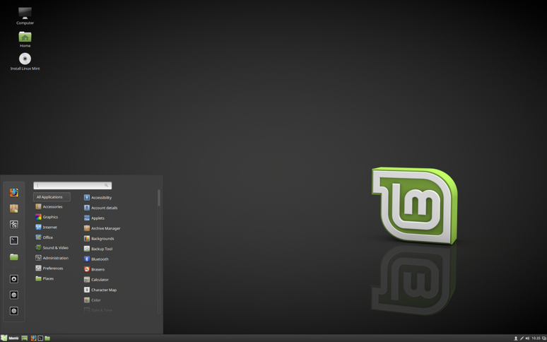 O visual do Linux Mint é mais próximo ao do Windows (Menu na parte de baixo, ícones de notificação e etc), talvez um dos motivos para a primeira posição na lista do Distrowatch. A imagem acima é do LMDE, versão do Mint baseada diretamente no Debian, não no Ubuntu.