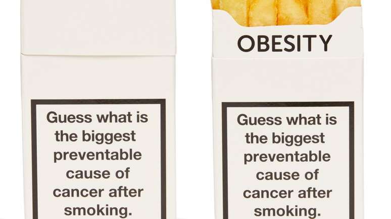 A campanha dizia: 'Advinha qual a segunda maior causa de câncer que pode prevenida, depois de fumar?' | Foto: Cancer Research/Reprodução