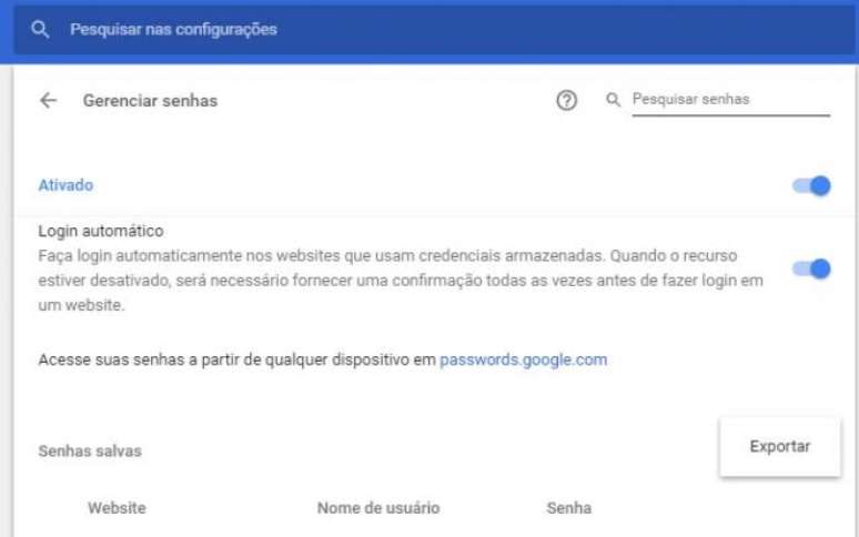 Aba ainda lista todos usuários e senhas para os sites salvos no navegador (Foto: Captura)