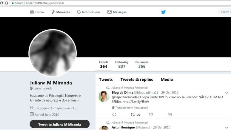 'Juliana M Miranda' foi criada, segundo planilha à que BBC Brasil teve acesso, para 'desmascarar Marina Silva'. Sua foto pertence a uma blogueira finlandesa | Imagem: Reprodução/Twitter