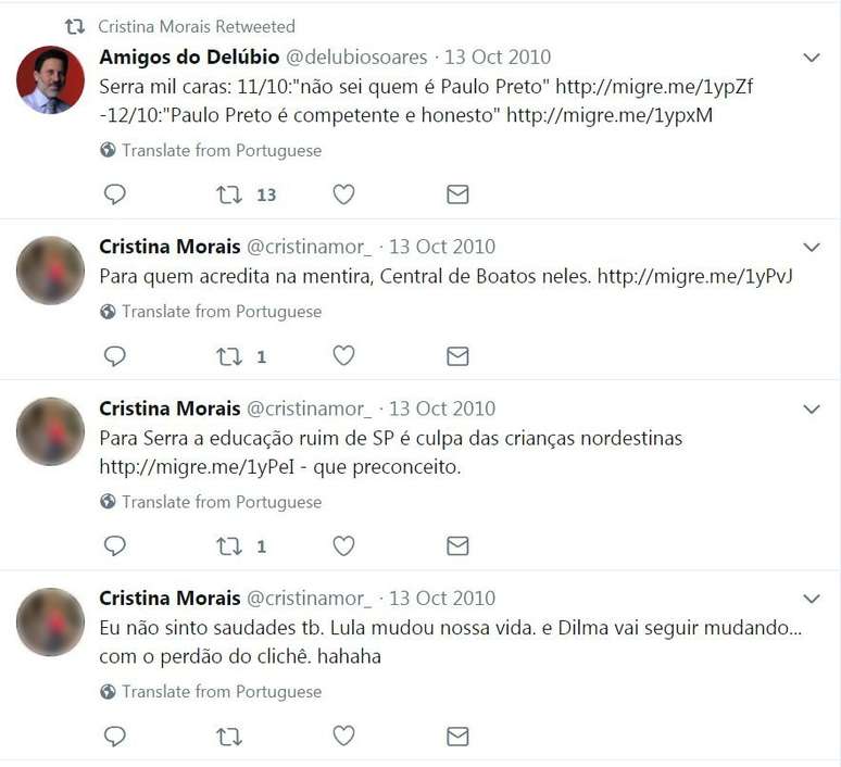 A "gaúcha" "Cristina Morais" faz publicações pró-Dilma e divulga o blog 'Seja Dita Verdade' | Imagem: Reprodução/Twitter