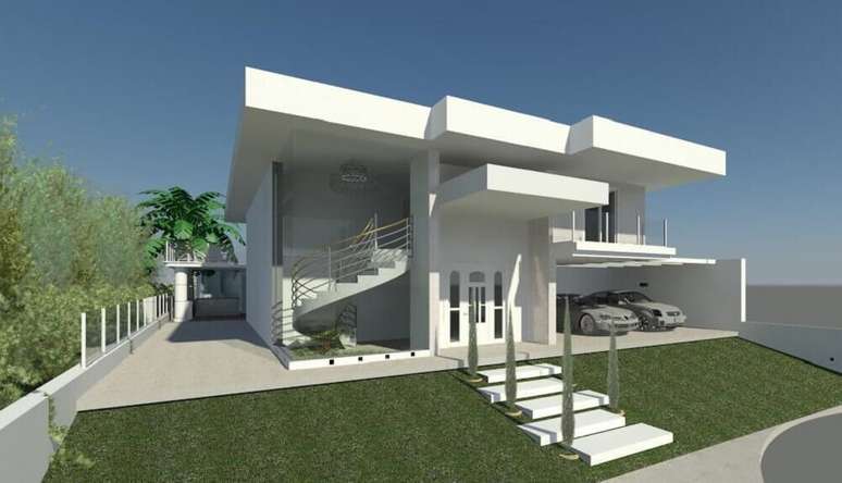 32. Casa com modelo de escada semicaracol em &aacute;rea externa