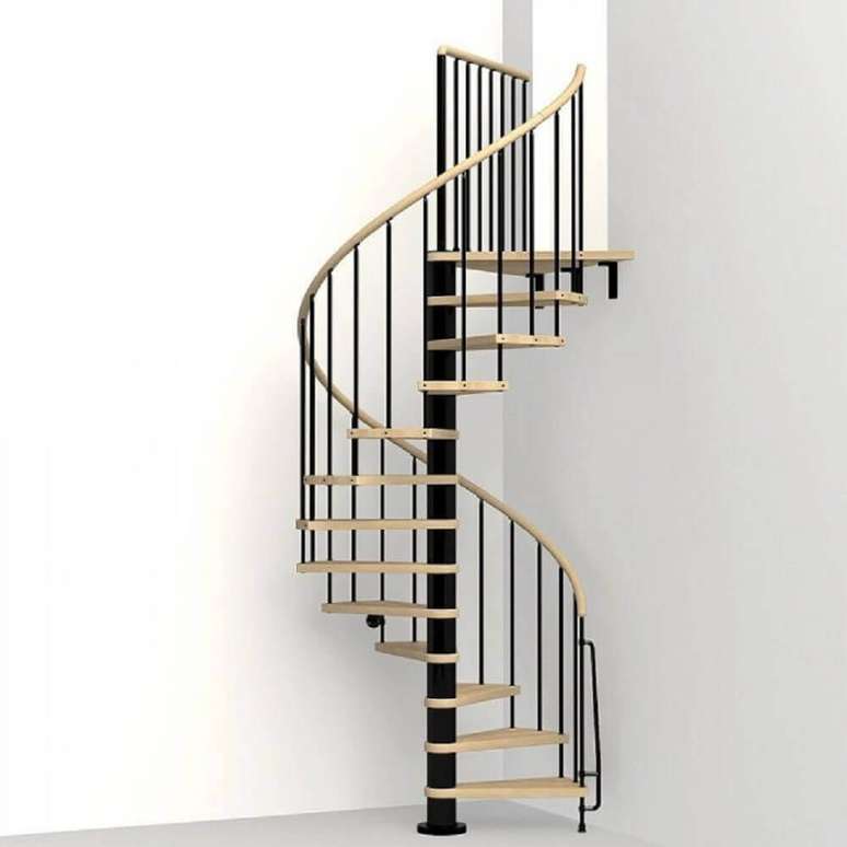 39. Modelo de escada espiral ideal para decora&ccedil;&atilde;o minimalista.