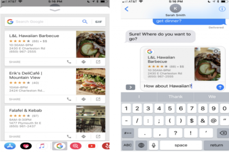 Extensão do Google passa incluir as funções de busca diretamente no iMessage (Captura de tela: Google Blog)