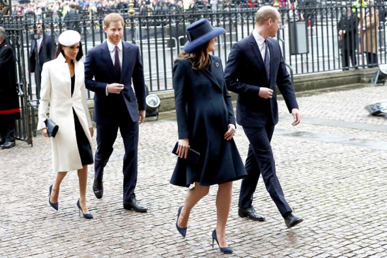 Meghan Markle, Príncipe Harry, Catherine, Duquesa de Cambridge e Príncipe William, Duque de Cambridge, participaram de evento ofical ao lado na Abadia de Westminster, em Londres, Inglaterra. 
